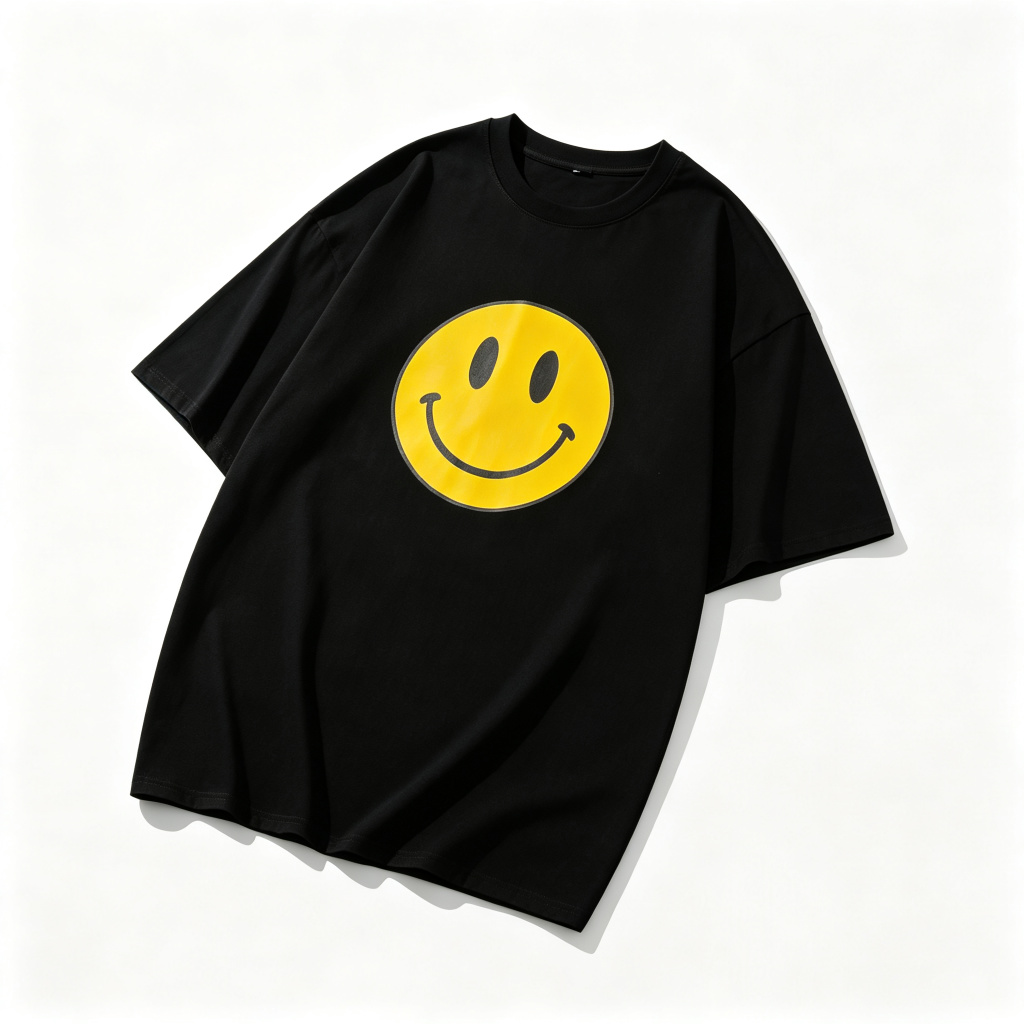 Black Smiley Face Graphic Oversized T-Shirt – Bild 6