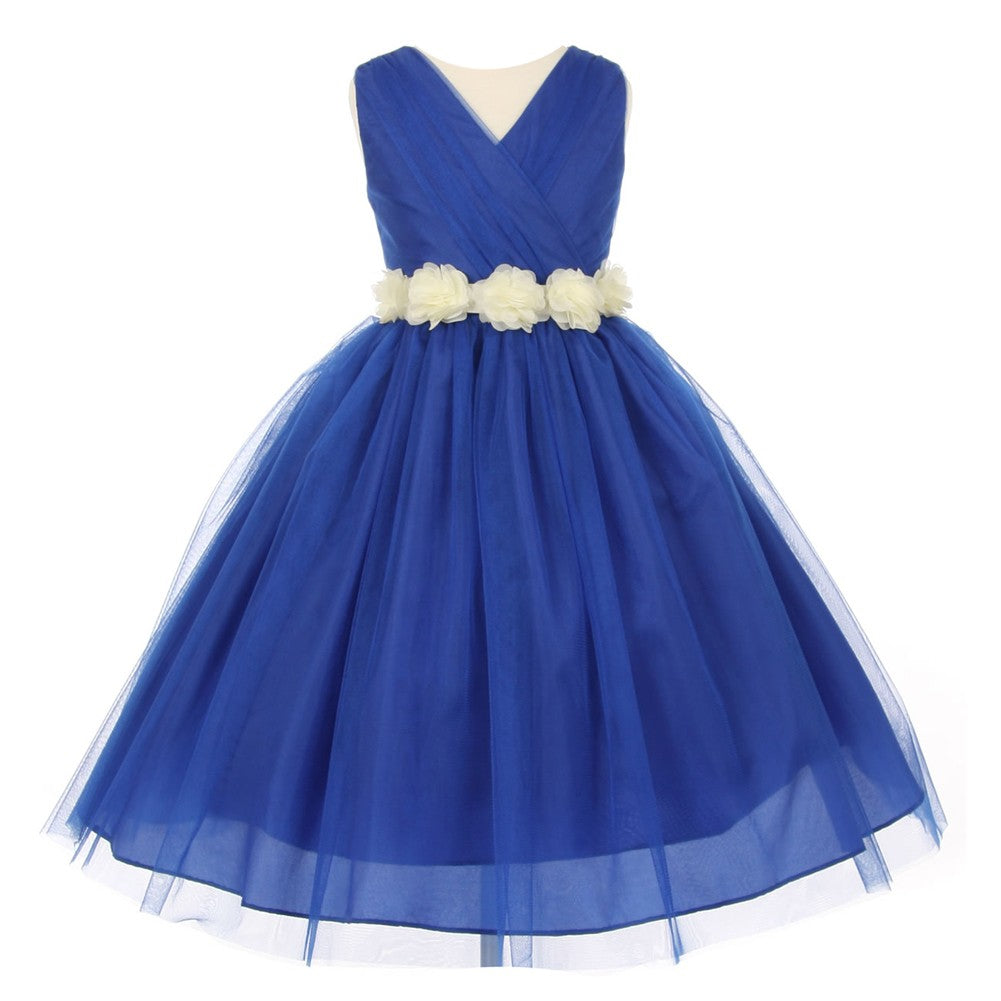 Große Mädchen Royal Blau Elfenbein Chiffon Blumen Tüll Junior Brautjungfernkleid 8-14