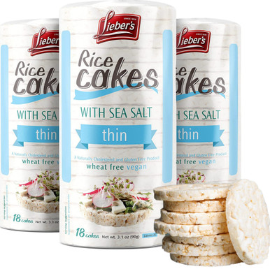 Lieber's Dünne Reiskuchen mit Meersalz, Glutenfrei, Vegan, 18 Kuchen, (3er Packung)