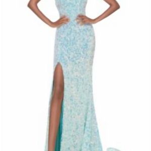 Einschultriges, seitlich geschlitztes formelles Kleid in Vintage-Mint