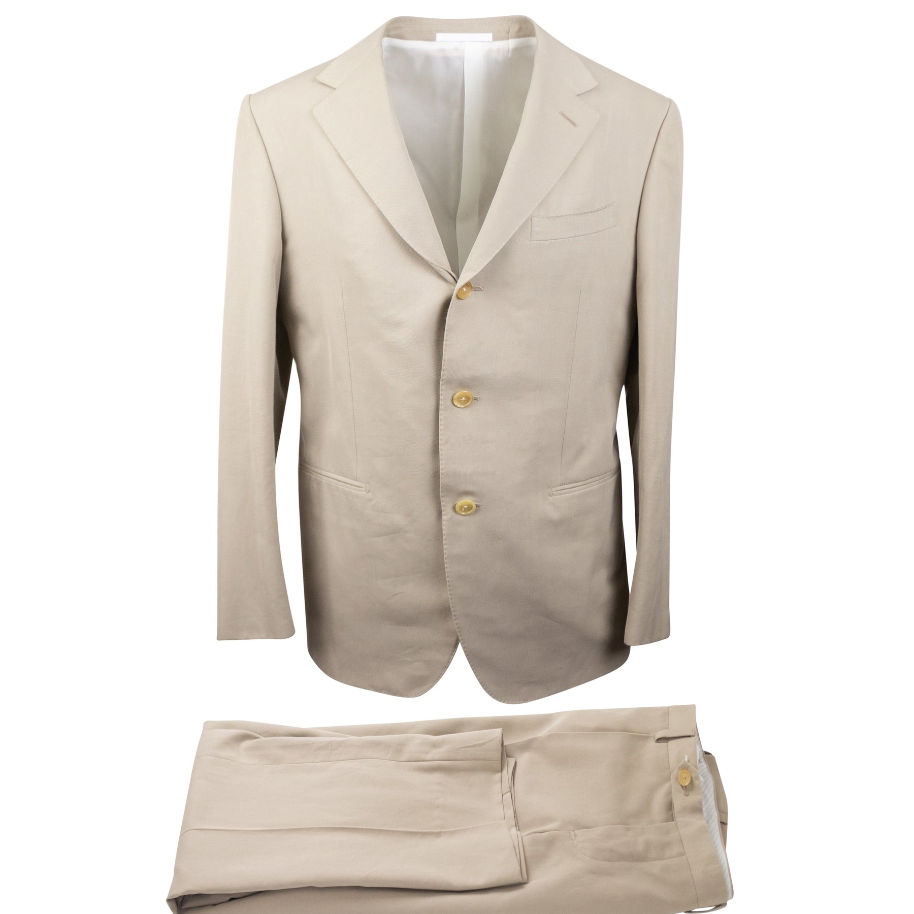 Beige Baumwolle Single Breasted Anzug