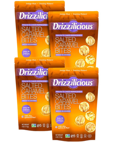 Drizzilicious gesalzene Karamell Mini Reis Kuchen Bites, (Packung mit 4)