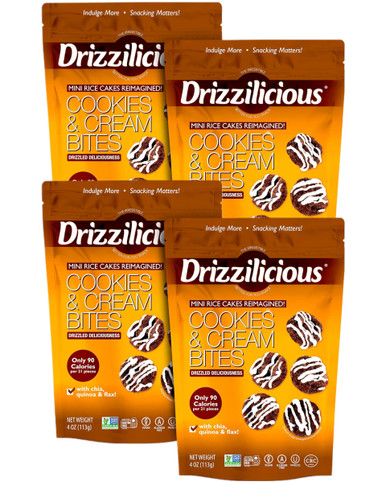 Drizzilicious Plätzchen und Sahne Mini Reis Kuchen Bites, (Packung mit 4)