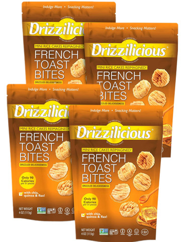 Drizzilicious Französisch Toast Mini Reis Kuchen Bites, (Packung mit 4)