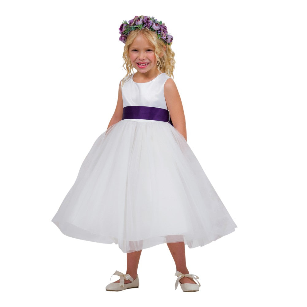 Mädchen Elfenbein Auberginen Satin Schärpe Bow Junior Brautjungfernkleid 2-14