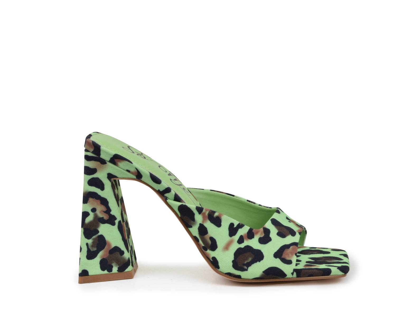 Damen Slides Sandalen im grünen Leopard