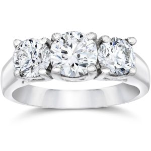1 3/4 ct drei Stein Runde geschliffene Diamant Verlobungsring 14k Weißgold Lab gewachsen