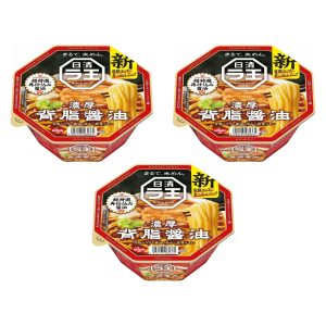 Nissin Raoh Fatback Rich Soy Soße Instant Ramen (Packung mit 3 Tassen)