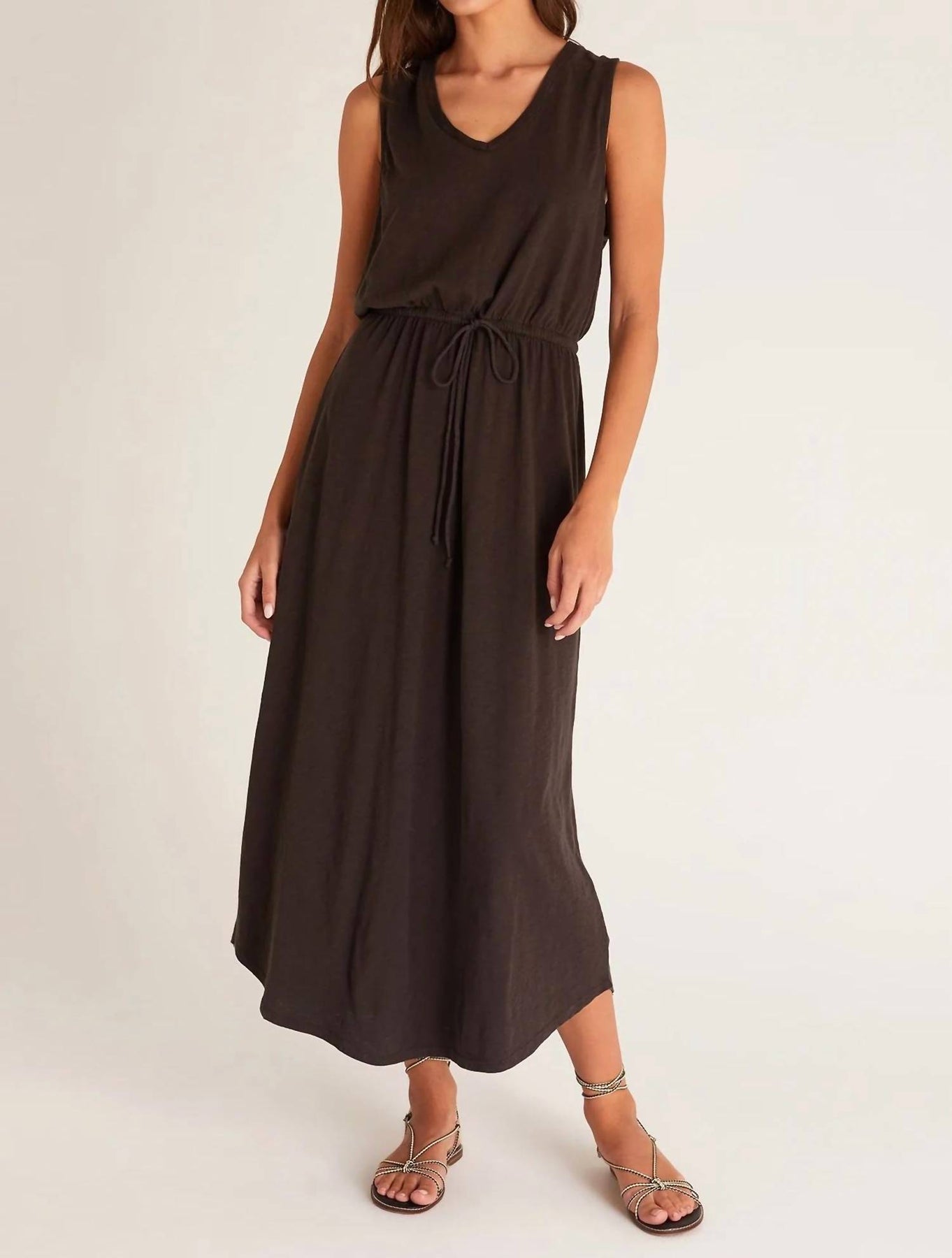 Lovewell Slub Maxi Kleid im Vintage Schwarz