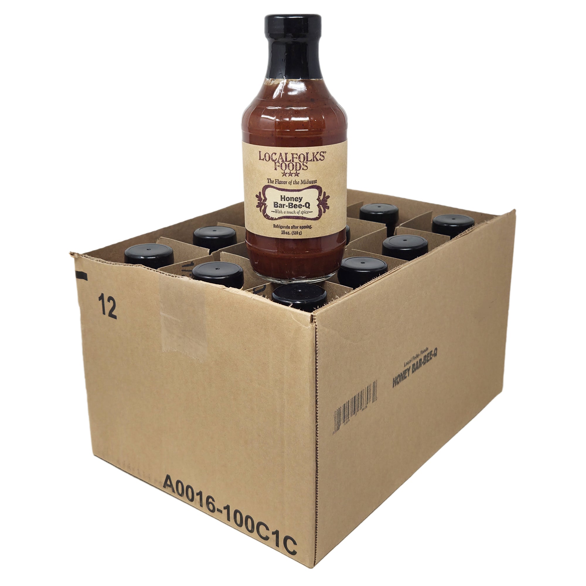 Fall von 12 LocalFolks Foods Honig Bar-Bee-Q Sauce 18oz