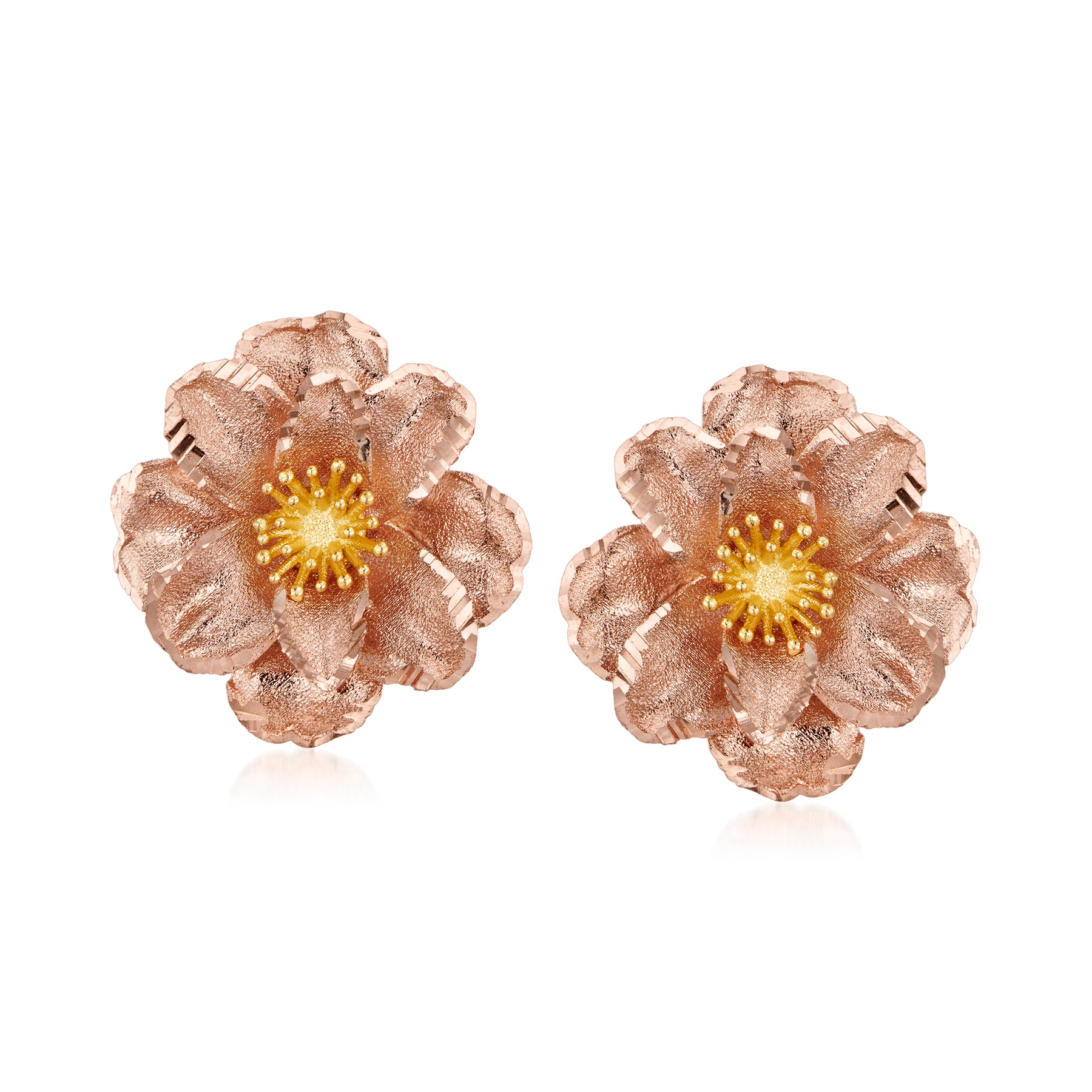 Ross-Simons Italienische 18kt 2-Ton Gold Blume Ohrringe