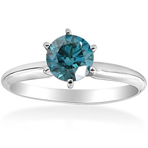1 1/2ct Blue Diamond Solitär Verlobungsring 14K Weißgold