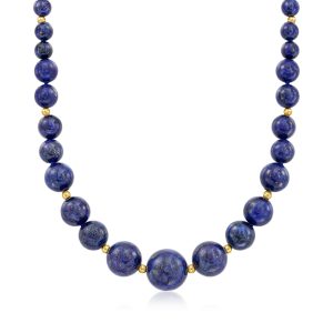 Ross-Simons 6-13mm Lapis Perlen graduierte Halskette mit 14kt Gelbgold