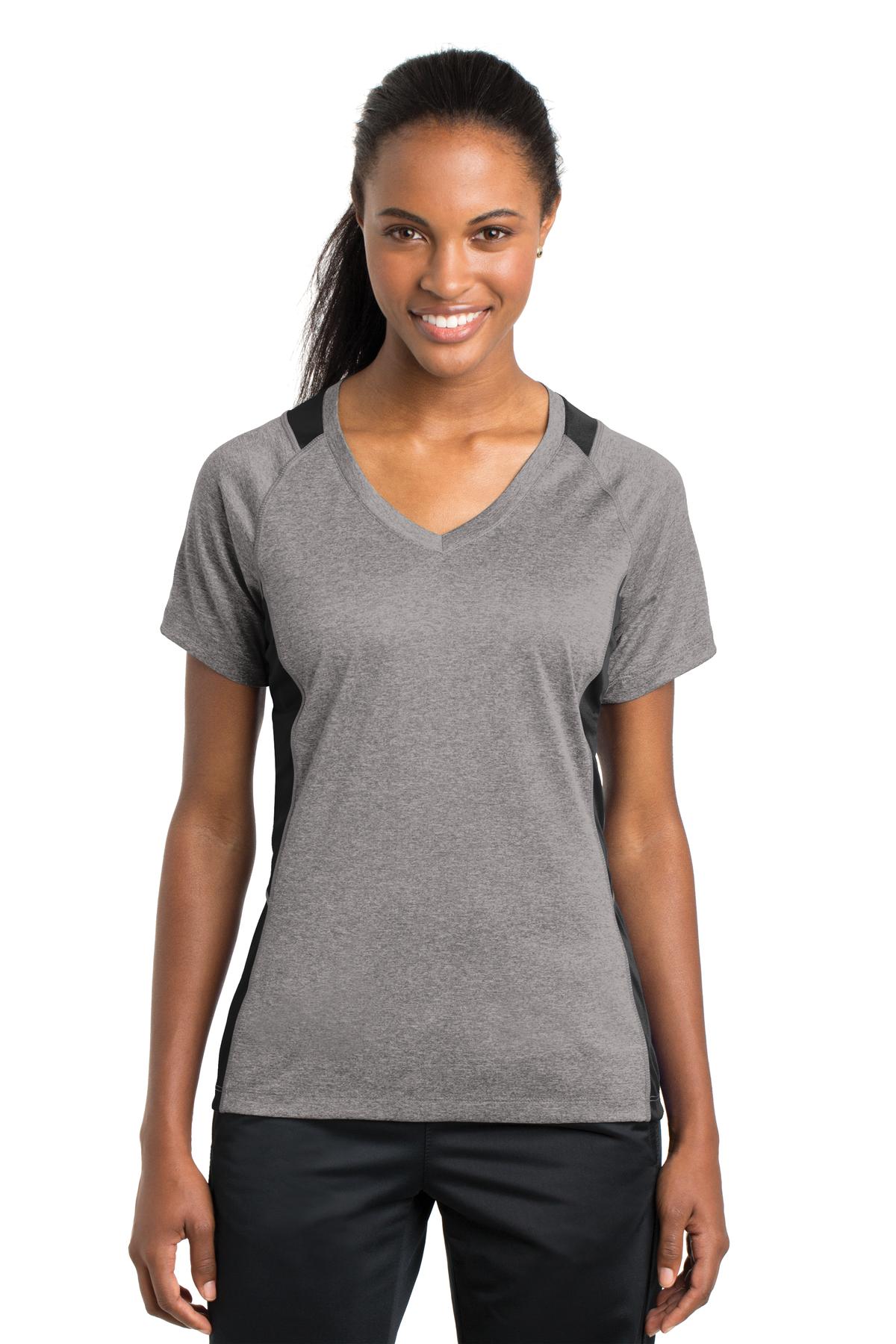 Sport-Tek Damen Heather Colorblock Contender V-Ausschnitt T-Shirt LST361