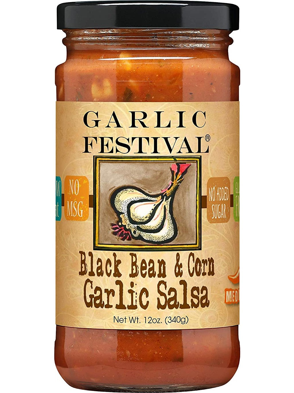 Salsa Gerösteter Knoblauch mit Schwarzer Bohnen & Mais Knoblauch Festival Foods 12 o