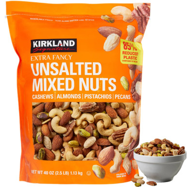 Kirkland ungesalzene gemischte Nüsse, Cashewnüsse Mandeln Pistazien Pekannüsse, 2,5 lbs