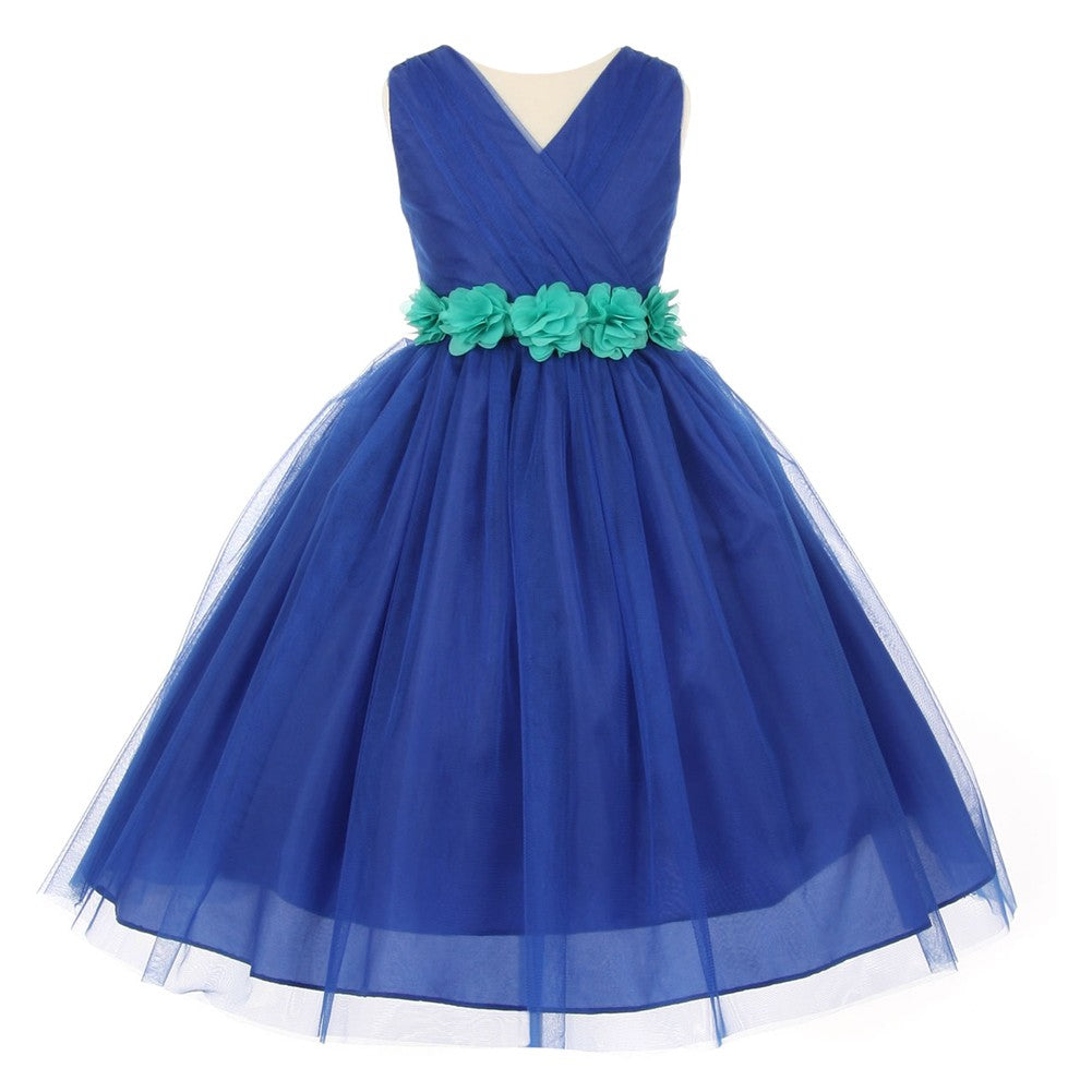 Kleine Mädchen Royal Blau Jade Chiffon Blumen Schärpe Tüll Blumenmädchen Kleid 2-6