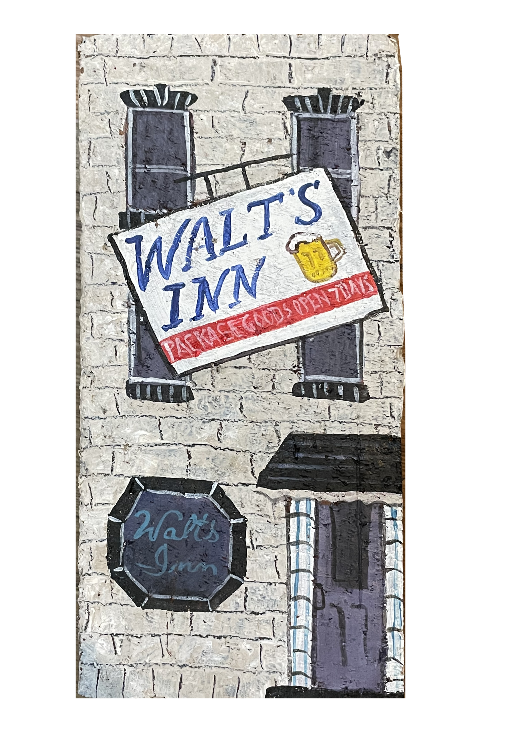 Linda Amtmann – Handbemalter Ziegelstein mit Motiv Walt’s Inn