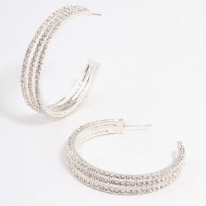 Silber drei Illusion Statement Creole Ohrringe