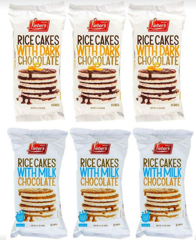Reiskuchen mit dunkler und Milchschokolade überzogen, glutenfrei, koscher, kalorienarme Snacks, Sortiment Packung, 6 Packungen