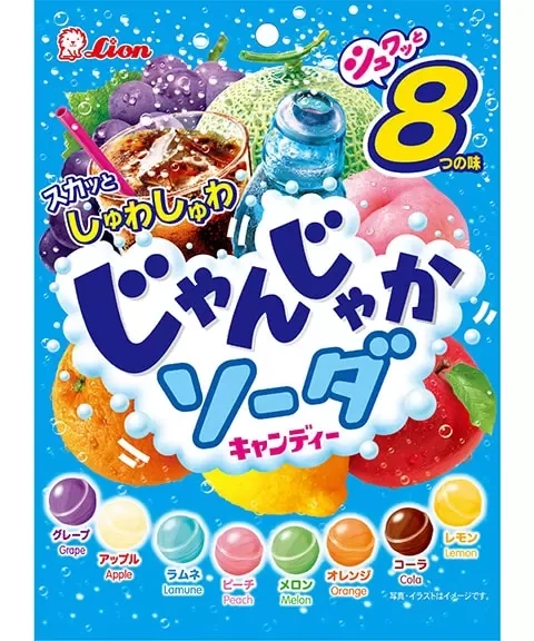 Lion, Jan Jaka Soda, 8 Sorten Sortiment, Soda hart Süßigkeiten, Melone, Traube, Cola 114g