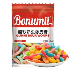 Bonumii Gummi Sour Worms Fruchtgummi Süßigkeiten – 150g