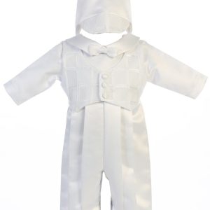 Baby Jungen weiße Krawatte Strampler Hut Andrew Taufe Outfit 0-18M