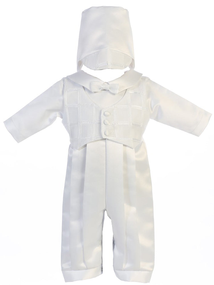 Baby Jungen weiße Krawatte Strampler Hut Andrew Taufe Outfit 0-18M