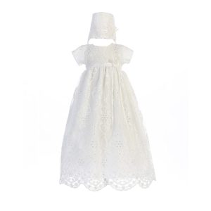 Taufkleid für Babys, Mädchen, weißer Tüll, Bonnie-Hut, 0–18 Monate