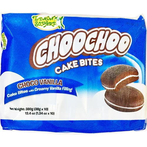 Zitrone quadratisch – ChooChoo Kuchen Bites – Choco Vanille – Kuchen Bites mit cremiger Vanillefüllung – 10er Packung – 380 G