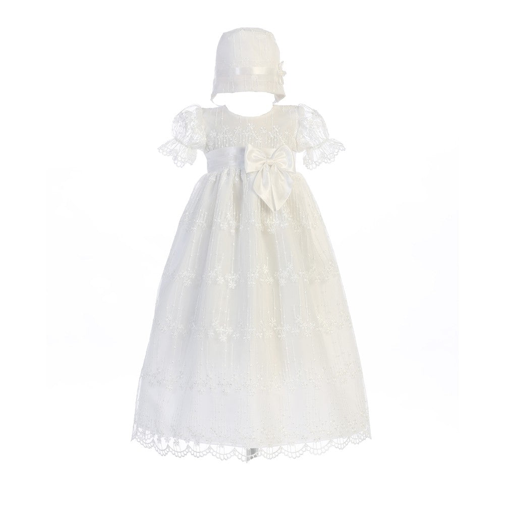 Baby Mädchen weiß Band Bogen Camilla Taufe Hut Kleid 0-18M