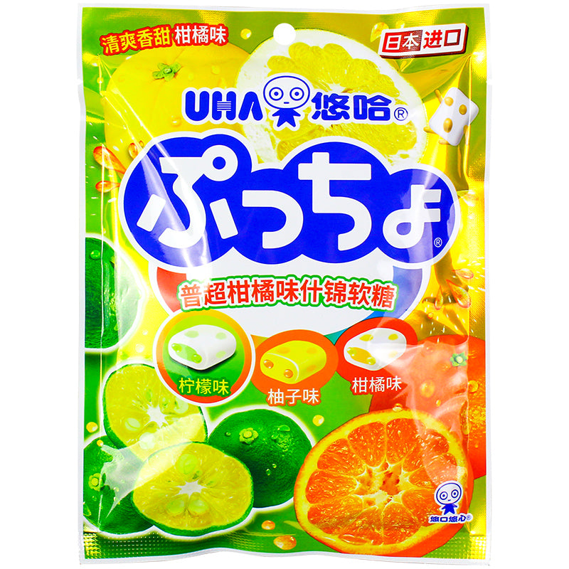 Uha Puchao weich zum Kauen Süßigkeiten verschiedene Zitrusfrüchte Aromen 90g