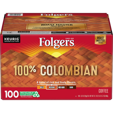 Folgers 100% kolumbianischer gerösteter Kaffee K-Cups, 100 ct