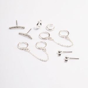 Silber Diamante Huggie Kette Ohrringe 5-Packung