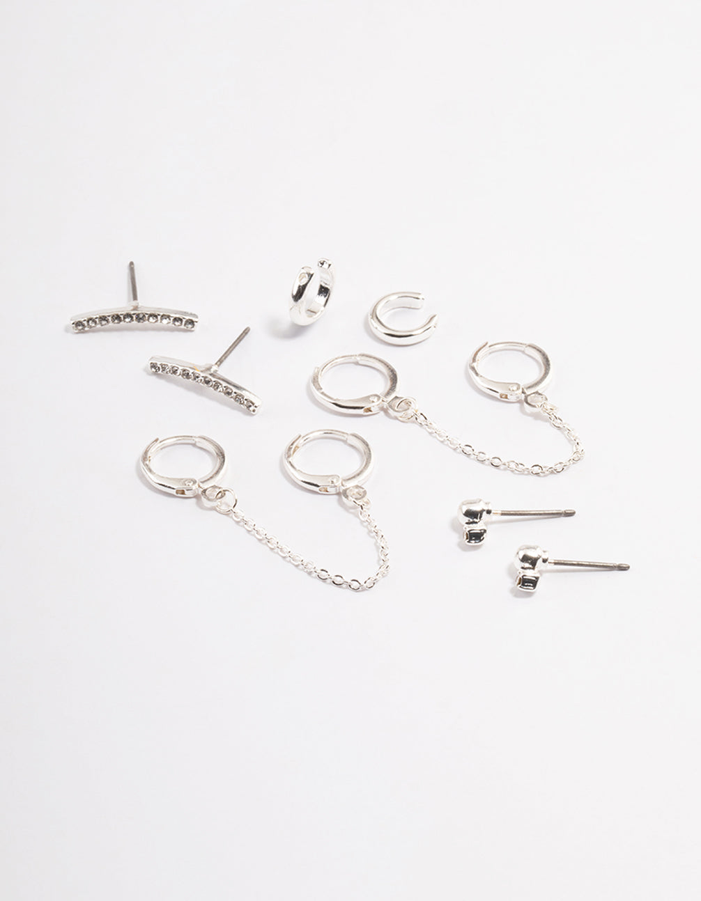 Silber Diamante Huggie Kette Ohrringe 5-Packung