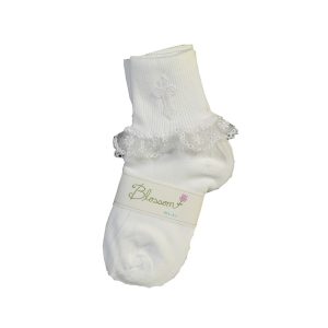 Baby Mädchen weiß gestickte Kreuz Taufe Socken 0-6M