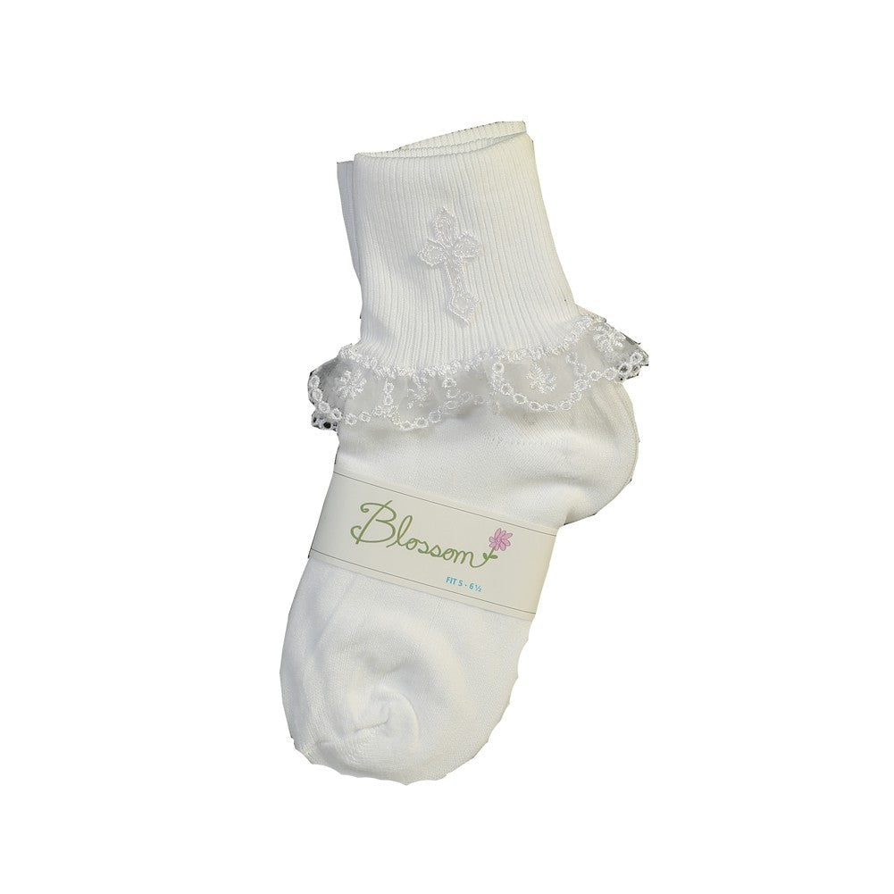 Baby Mädchen weiß gestickte Kreuz Taufe Socken 0-6M