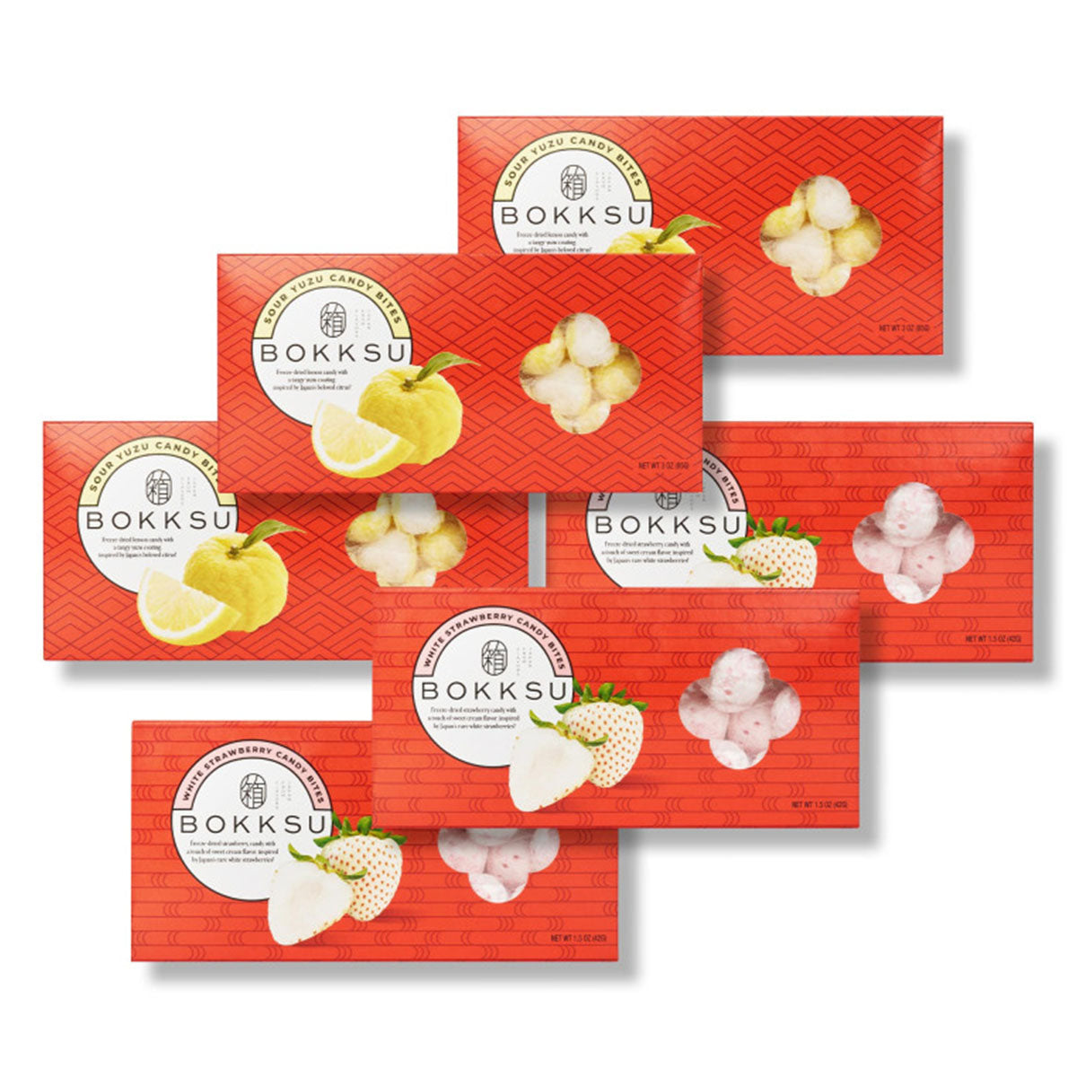 Japanische Süßigkeiten Bites Duo: Weiße Erdbeere & sauer Yuzu (3-Packung)