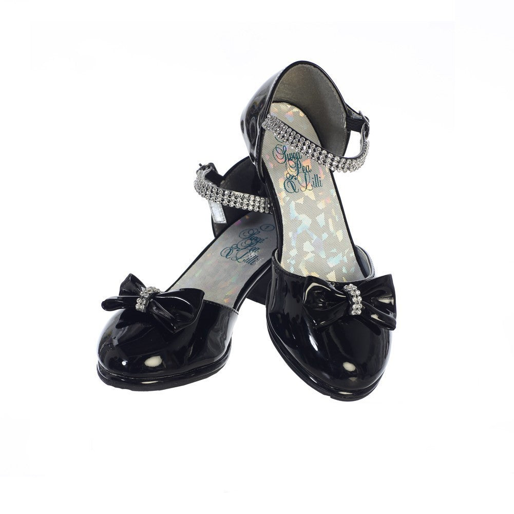 Mädchen Schwarz Lack Strass Bella Schuhe 9 Kleinkind-5 Kinder