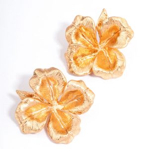 Verschlissene Gold Statement Blume Ohrstecker
