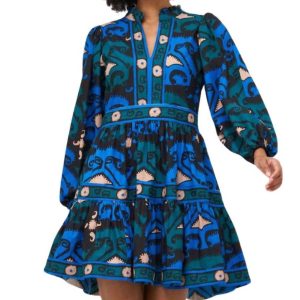 Yoke Minikleid in Usbekisch, Blau