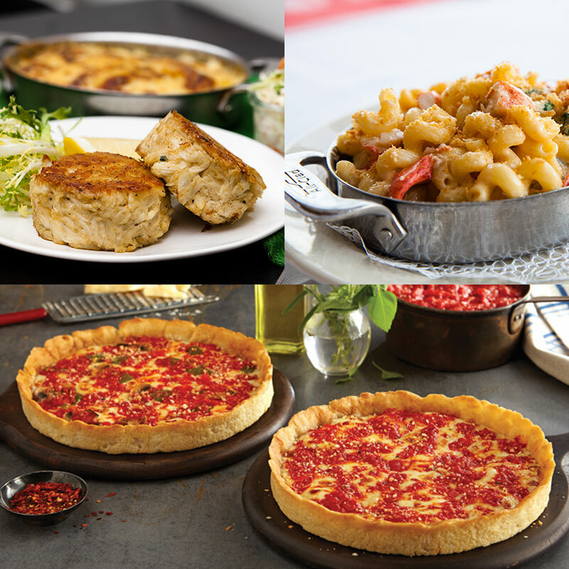 Shaw's Crab House Hummer Mac, Crab Kuchen und 2 Lou's Pizzas