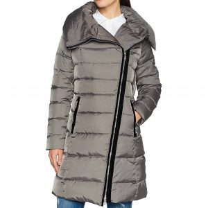Brooklyn Asymmetrischer Langer Puffermantel In Mink Grau