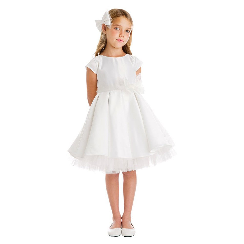 Kleine Mädchen Off-White Voll gefaltete Satin Schleife Blumenmädchen Kleid 2-6
