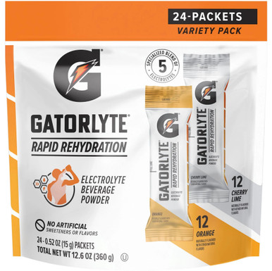 Gatorlyte Rapid Rehydratation Elektrolytpulver, Orange und Kirsche Limette Sortiment Packung, 24 Packungen