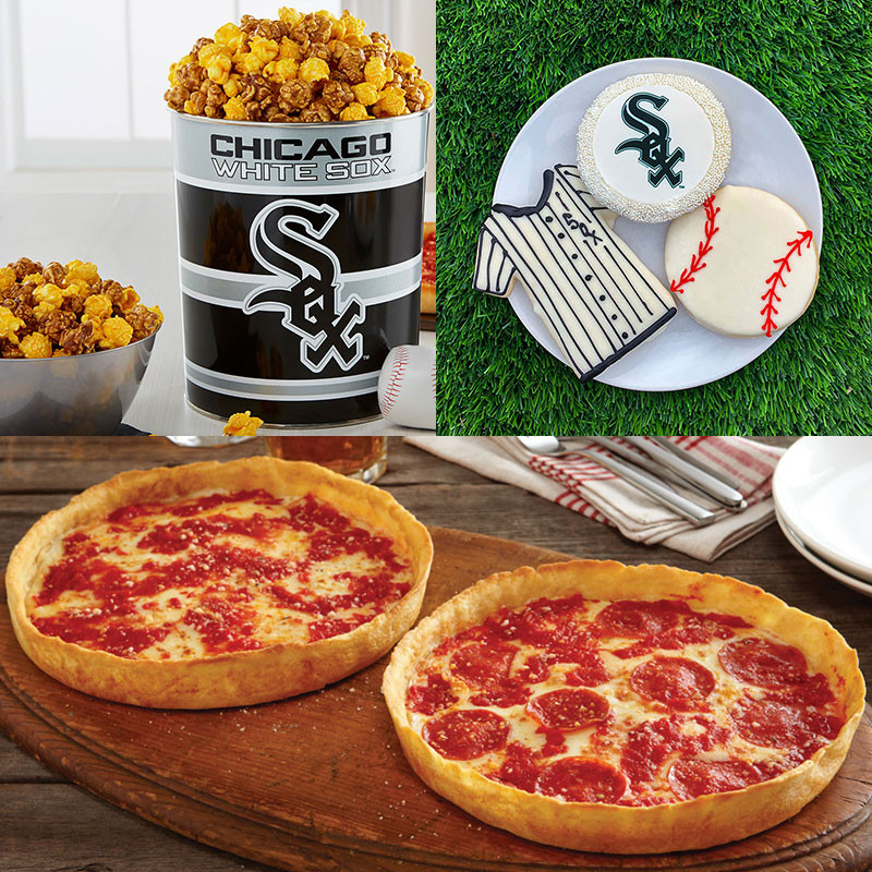 Garrett Popcorn Chicago Weiß Sox Klassische Dose, Weiß Sox Kekse & 2 Lou's Pizzas