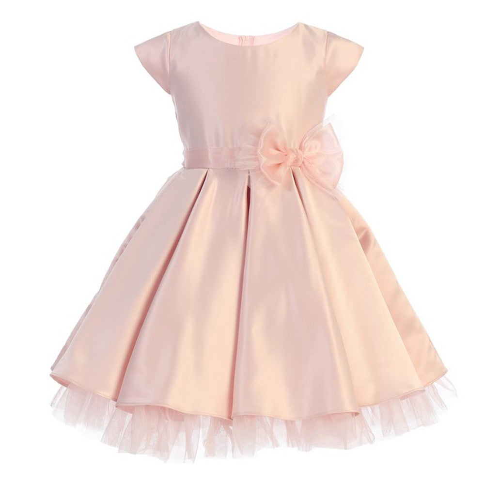 Kleine Mädchen Rosa Voll gefaltet Satin Oversize Bow Easter Kleid 2-6