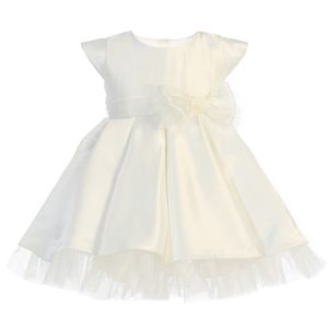 Baby Mädchen Off-White Voll gefaltete Satin Schleife Blumenmädchen Kleid 6-24M