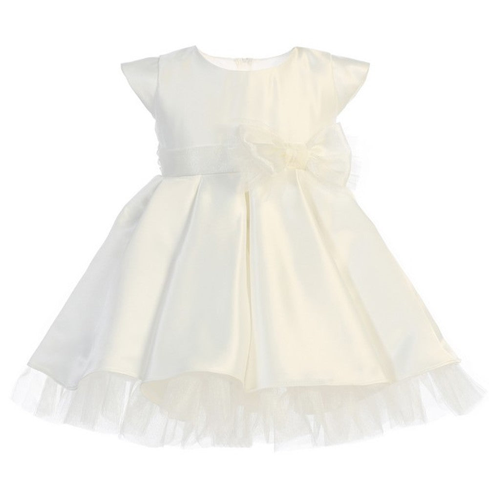 Baby Mädchen Off-White Voll gefaltete Satin Schleife Blumenmädchen Kleid 6-24M