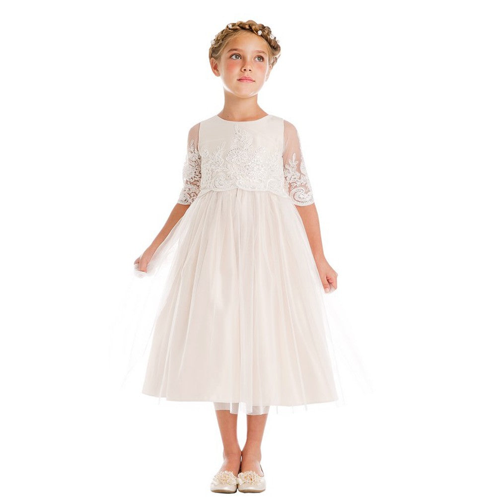 Große Mädchen Champagner Pailletten Cord Detail Junior Brautjungfernkleid 7-12